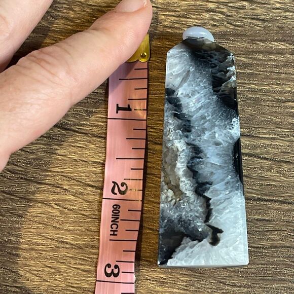 Black lace agate tower 4-sided druzy crystal banded banding, onyx, emotional hea - Picture 6 of 8